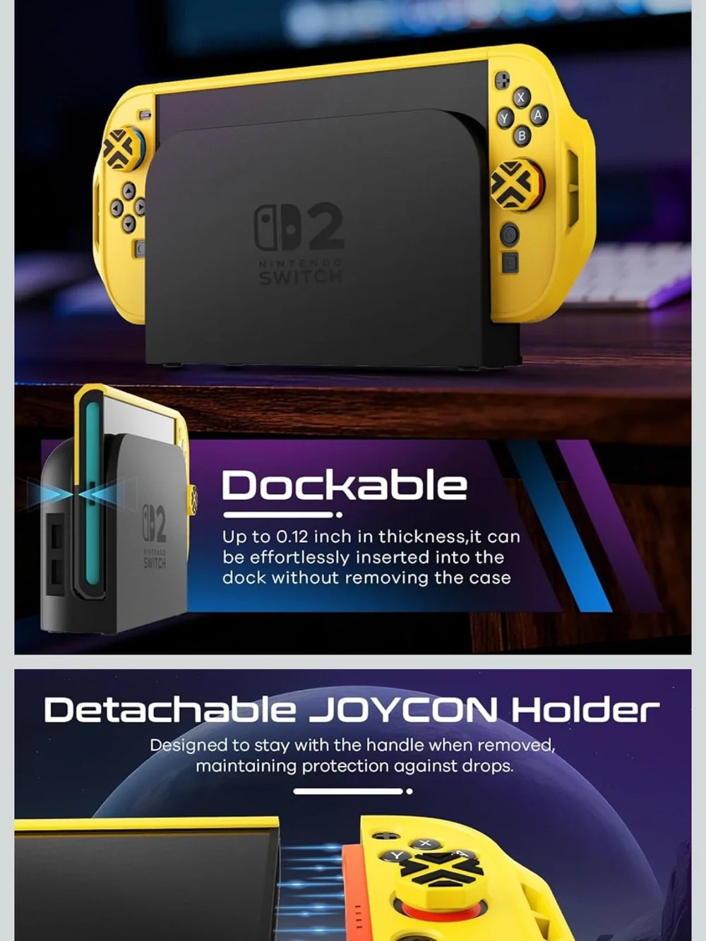 Dockable Switch 2 Grip Case 3pc. Set Military Protection Yellow/Black